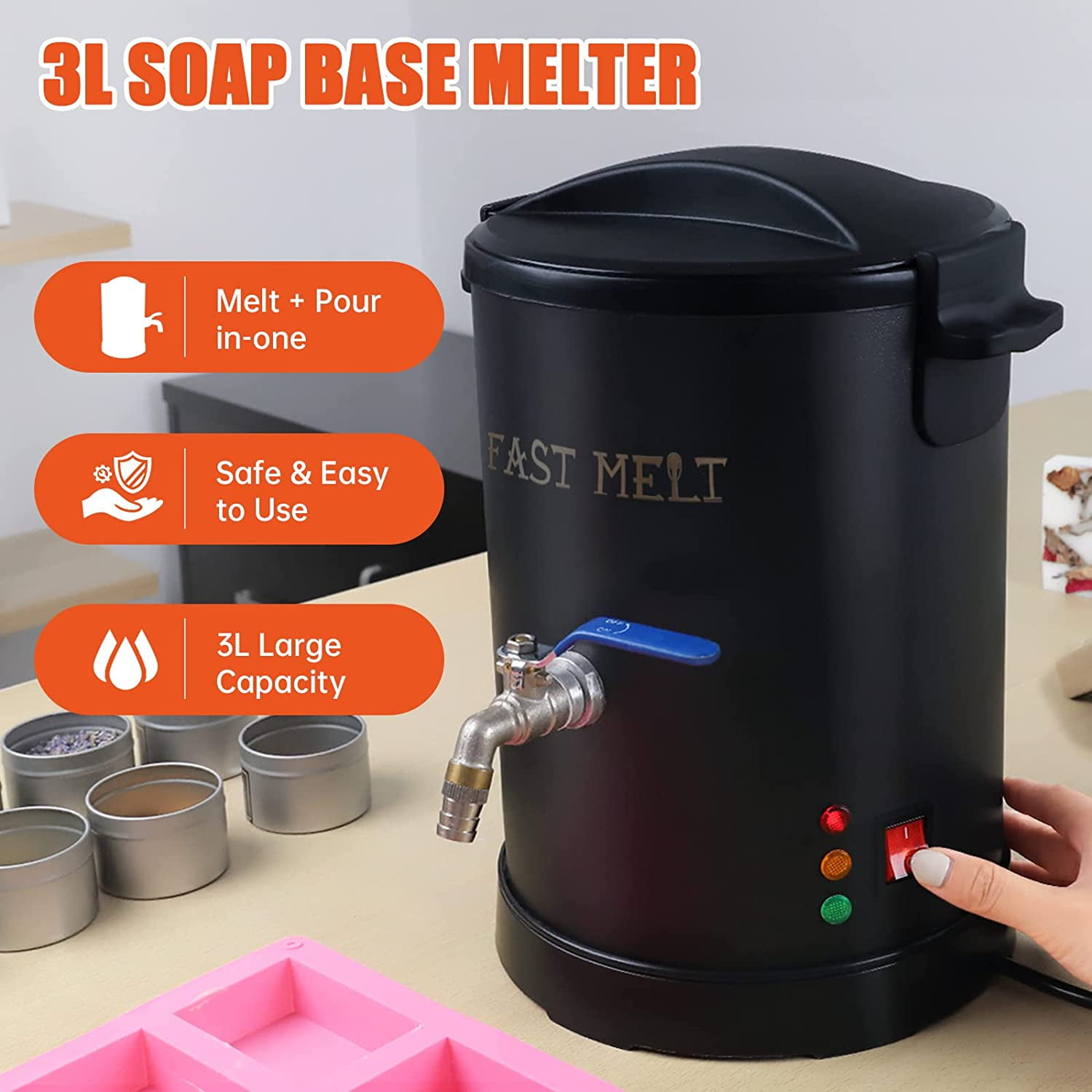 FAST MELT 3L Melter for Soap and Wax, Soap Making Kit with Temperature Control, Commercial Furnace