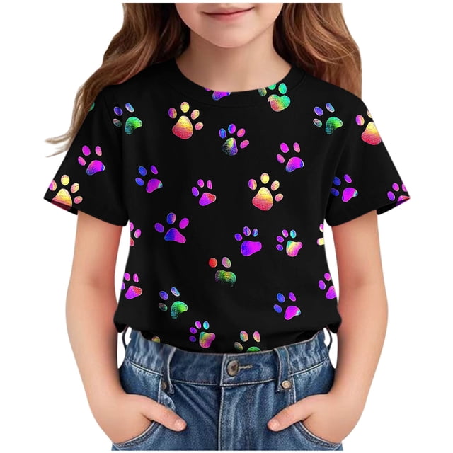 HVOBBTY T-shirt Décontracté à Manches Courtes Respirant pour Tout-Petits, T-shirt Imprimé à Manches Courtes Col Rond Décontracté Polyvalent Noir, 7 Ans