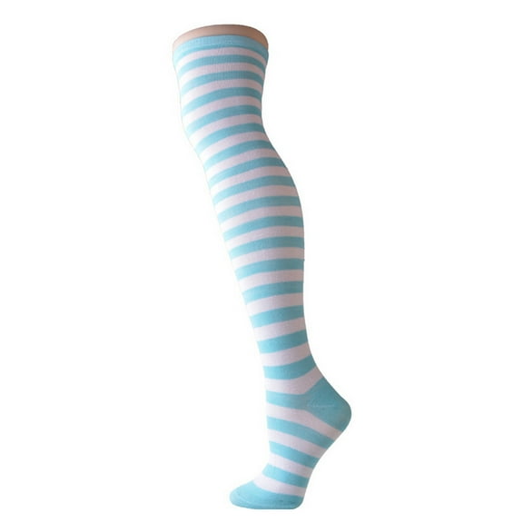 Toyvian School Stockings Women's Pinstriped Thigh High Stocking Socks Blue and White 1 Pair
