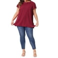 thumbnail image 2 of Agnes Orinda Women's Plus Size Summer Solid Cap Short Sleeve Chiffon Blouse 4X Burgundy, 2 of 6