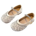 thumbnail image 5 of Staki Girls Party Shoes Girls Dress Shoes Mary Jane Wedding Party Heel Glitter Bow Princess Flower Shoes for Kid Toddler Beige,12 Little Kid, 5 of 6
