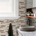 thumbnail image 5 of 6 Pcs Waterproof Tiles Stickers Wall Decals 11.81'' x 5.91'' Beige Brown Gray Mosaic Stone Pattern Sticker Peel and Stick Kitchen Backsplash, 5 of 7