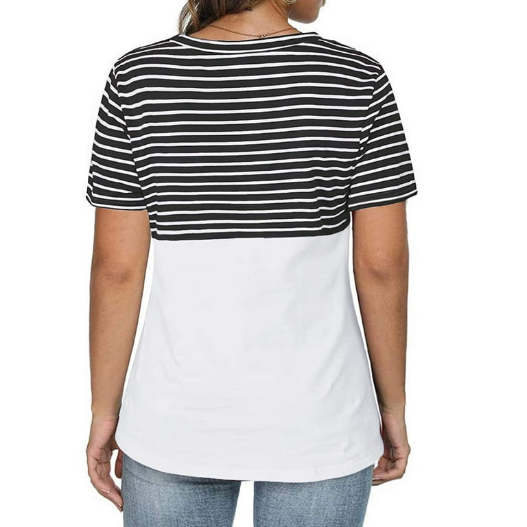 CTEEGC Womens Tops Shirt Tees Short Sleeve T Shirt Stripet-Shirt Tops  Blouse Gift for Women 