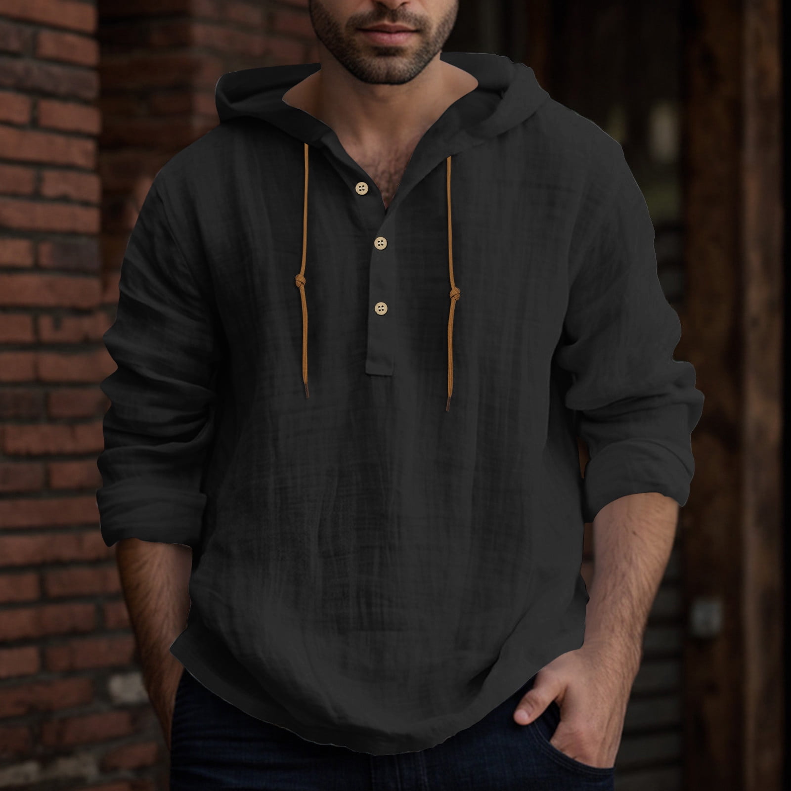 Hessimy Hoodies for Men Cotton Men's Autumn Sleeve Long Tops