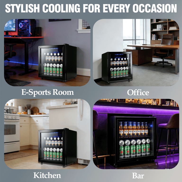 WANAI 62-Can Beverage Cooler, Mini Fridge, Glass Door, Stainless