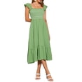thumbnail image 2 of Vestido midi bohemio de tirantes con volantes y escote cuadrado para mujer INSPIRE CHIC en verde S, 2 of 6