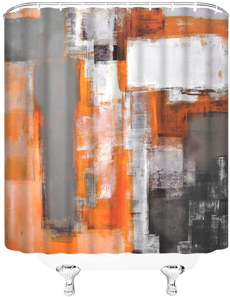 Abstract Orange Shower Curtain Burnt Orange Gray Brushstrokes Style Grunge Art Painting Modern Fabric Bathroom Curtains Decor Set,(36" Wx70 H)