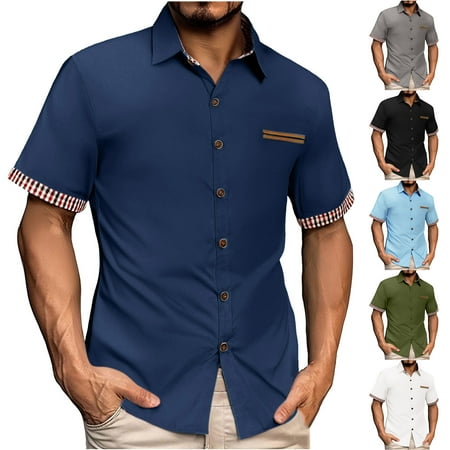 Men s Casual Fashion Button Down Shirt Short Sleeve Turndown Collar Blouse Top for Business Office Vacation Daily Wear Classic Mens Apparel | Ihhxva Army Green 2XL