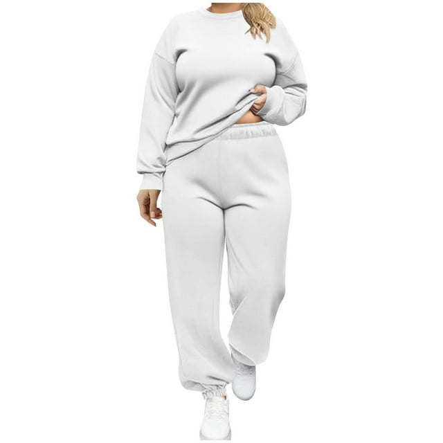 Pantalons pour Femmes Grande Taille Vêtements pour Femmes Grande Taille Col Rond Manches Longues Ensemble Chandail en Molleton avec Poches