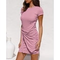 thumbnail image 3 of Women's Casual Short Sleeve Wrap Bodycon Ruched Tie Waist Summer Dress - Pink, 3 of 4