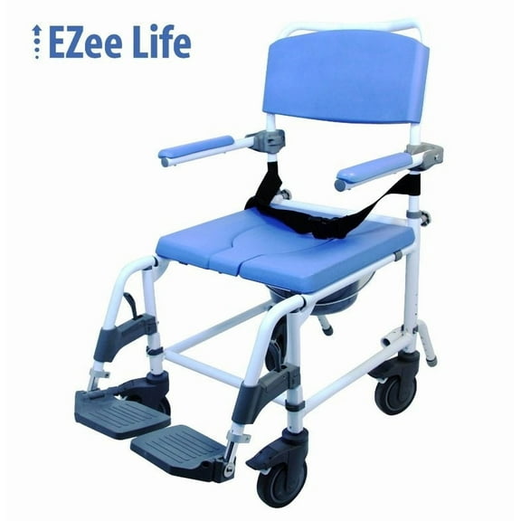 EZee Life Shower Transport Chair 18" Seat Bath Toilet Commode Aluminum Adjustable