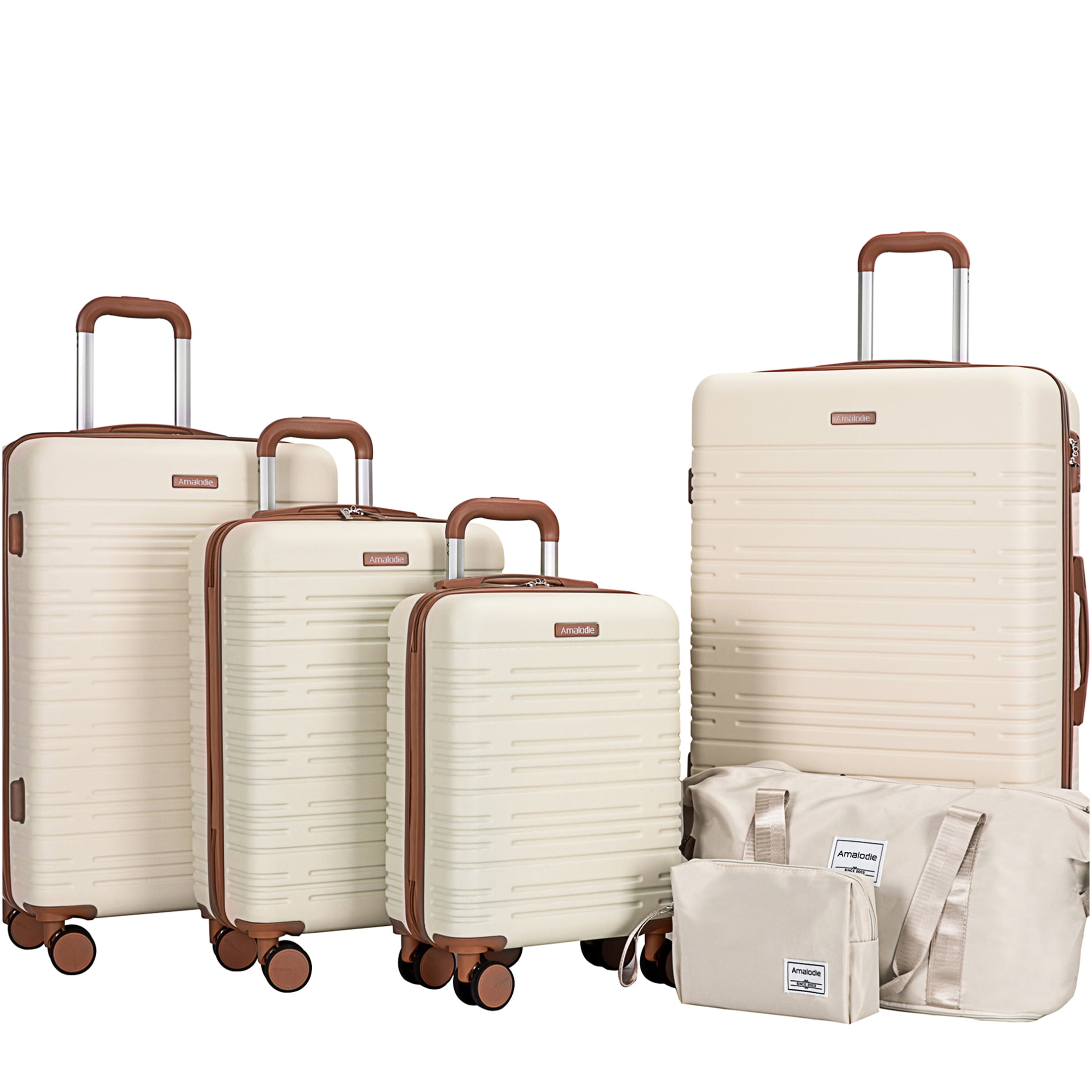 JERFIT 6-Piece ABS Hardshell Luggage Set with TSA Locks, Spinner Wheels, Expandable Suitcase & Duffel, Beige Travel Luggage