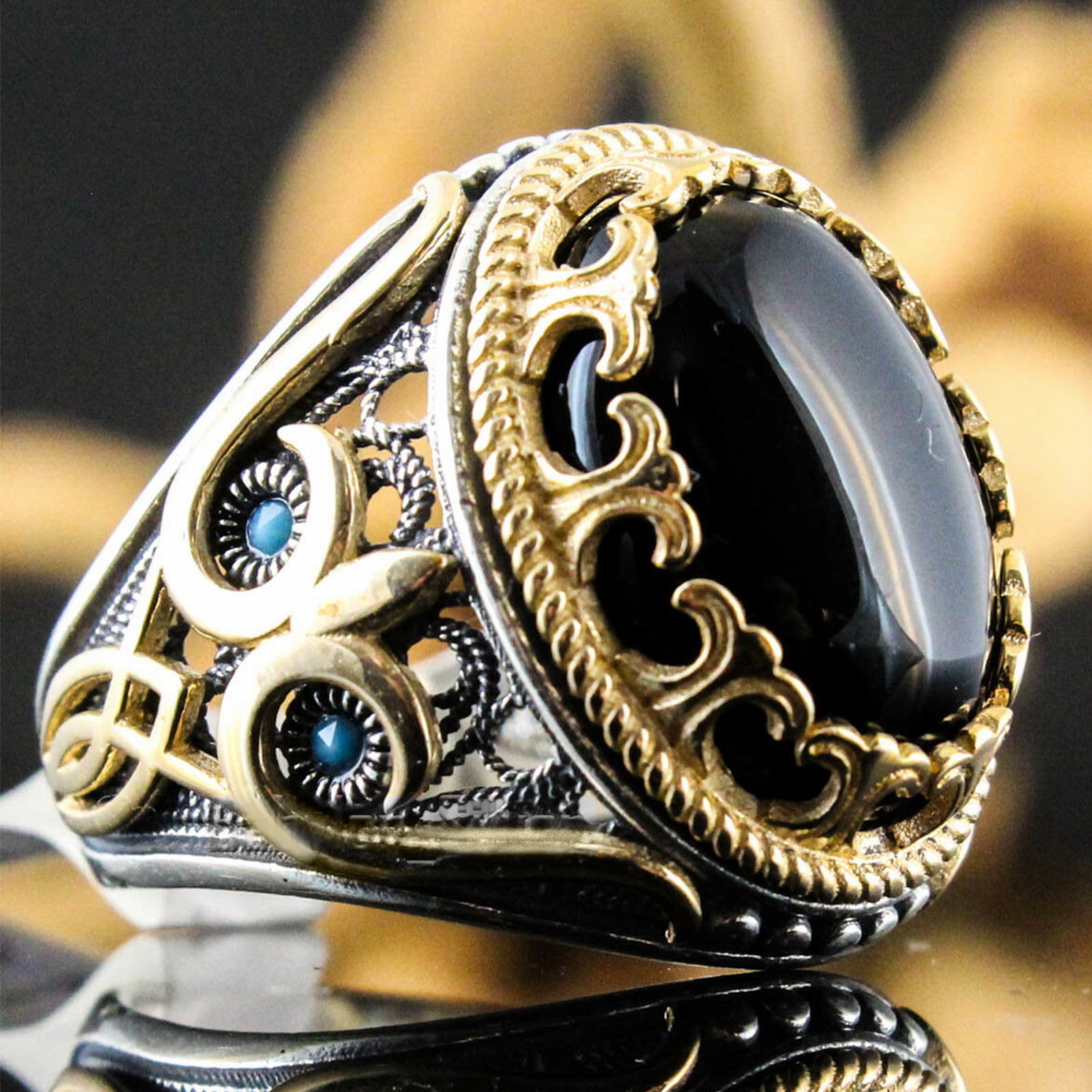 Darkened Tantalum Men's Ring with Tree Design Pattern | Revolution Jewelry