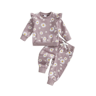 Suealasg Toddler Baby Girls Autumn Clothes Long Sleeve Daisy Print Sweatshirt Sweatpants 6M 12M 18M 24M 3T Infant Girls Fall Outfit 0-3 Years