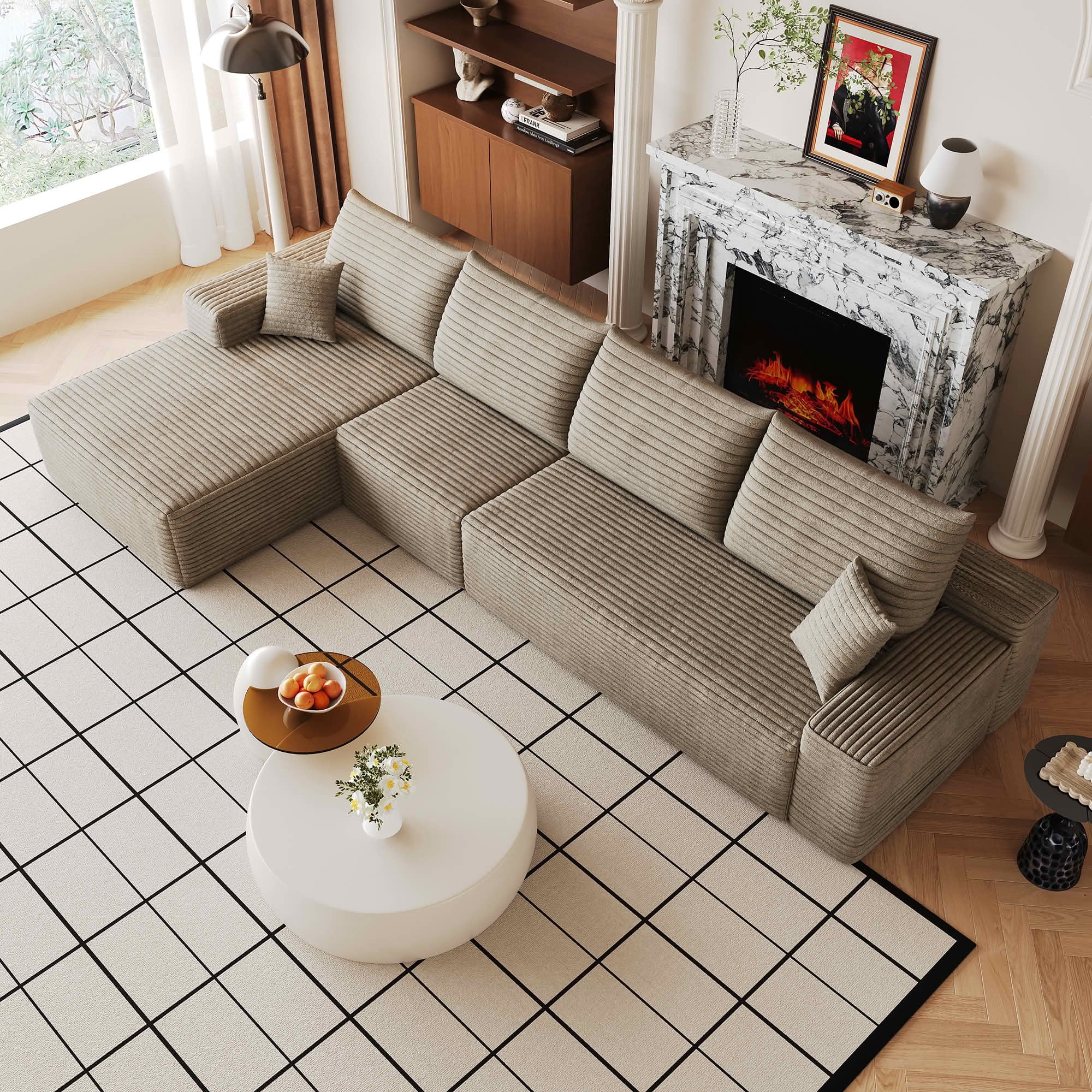 MAYEERTY 135 Inch L‑Shape Cloud Sectional Couch with Chaise, Modern Modular Deep‑Seat Sofa, Plush Corduroy Upholstered Couch, No Assembly Required for Living Room Bedroom Apartment