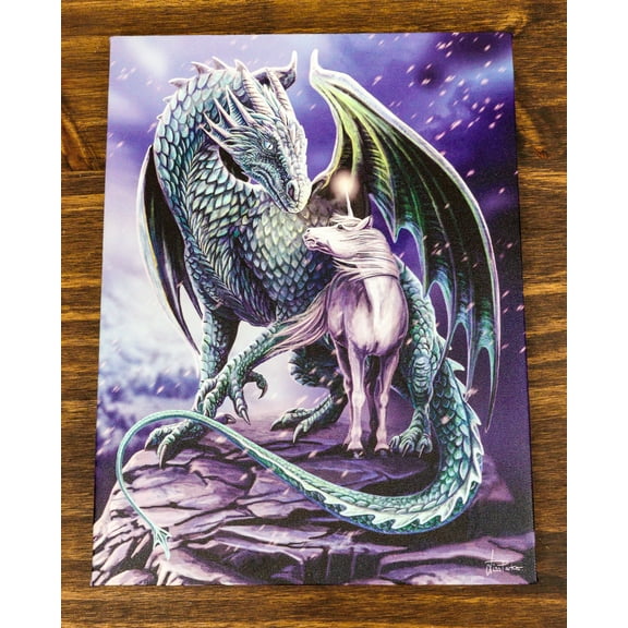 Protector Of Magick Celestial Dragon With Unicorn Wood Framed Canvas Wall Decor