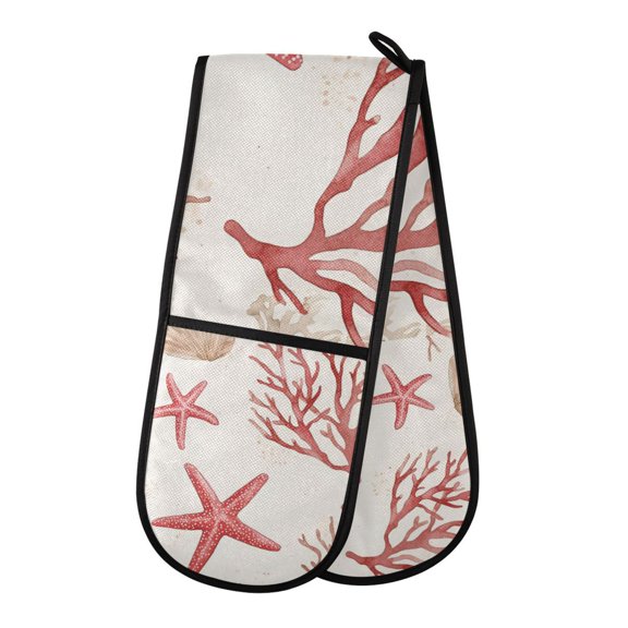 Yayeee Double Oven Mitt Kitchen Heat Resistant Baking 35" x7" Quilted Glove, White Starfish