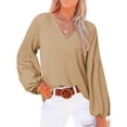 thumbnail image 1 of Mujer V Masajeadores de cuello Blusas linterna manga Flowy Loose Top Camisas para trabajo oficina citas, 1 of 5