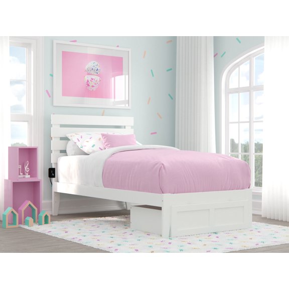 AFI Oxford 14" Twin Wood Platform Bed Frame with Foot Drawer Storage, White