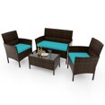 thumbnail image 3 of Costway 4 PCS Patio Furniture Set with Washable Cushions and Tempered Glass Coffee Table Turquoise, 3 of 8