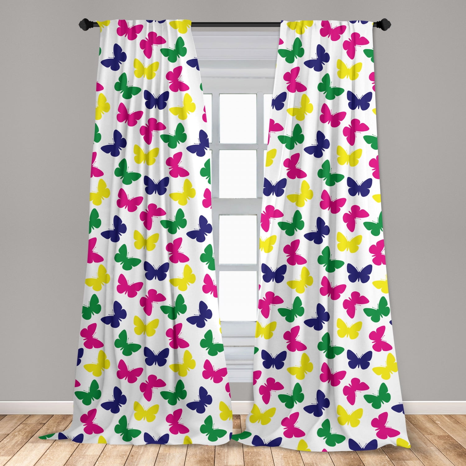 Modern Curtains 2 Panels Set, Rainbow Colorful Butterfly Romantic Kids