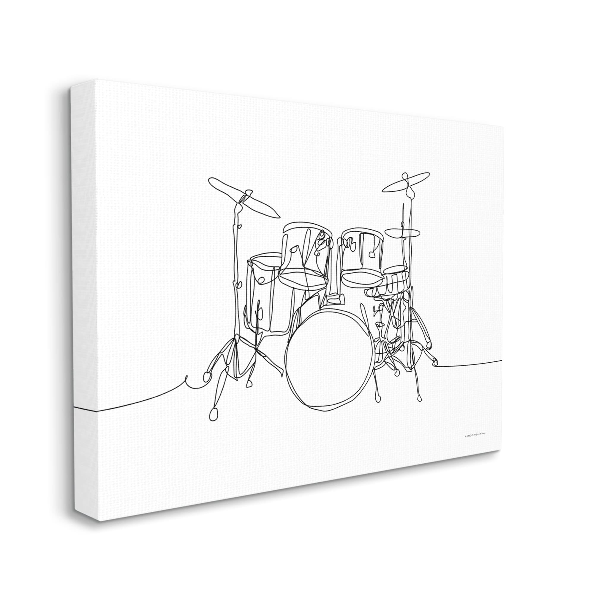Stupell Drum Kit Musician Line Doodle Beauty & Fashion Painting Gallery Wrapped Canvas Print Wall Art