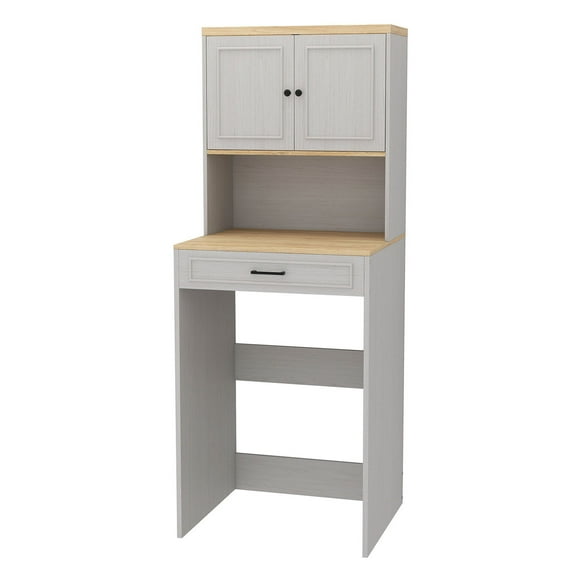 S-HOME Over The Washer and Dryer Storage Cabinet Antique White with Adjustable Shelf and Fake Drawer Design for Laundry Room Organization