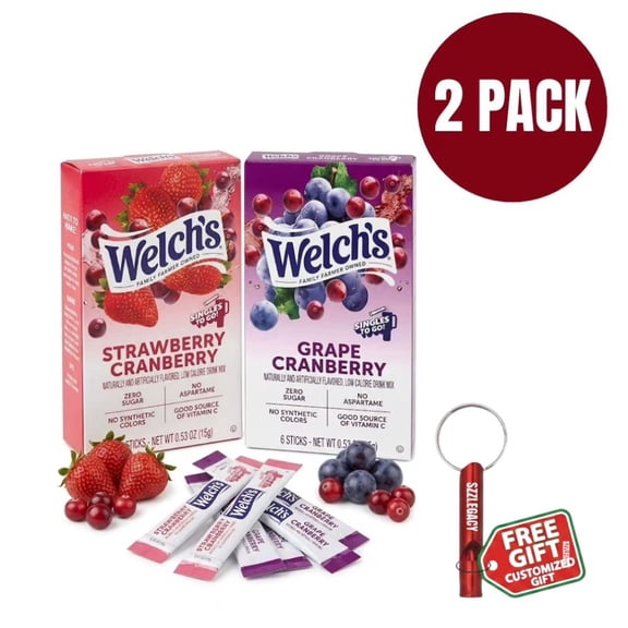 Welch's Singles To Go Variety Pack, Strawberry Cranberry & Grape Cranberry – 2 Boxes (12 Total Servings) – Aspartame Free, Sugar-Free Water Flavoring Powder Sticks