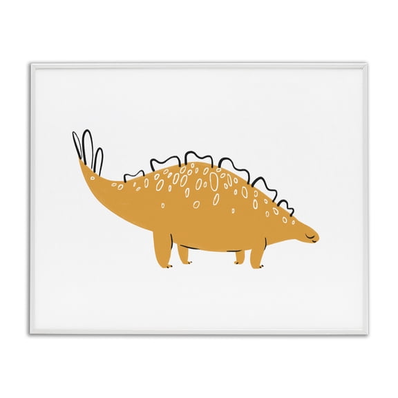 Stupell Industries Bohemian Smiling Yellow Dinosaur Fun Spotted Kids' Reptile White Framed Giclee Art, 30 x 24, by Ziwei Li