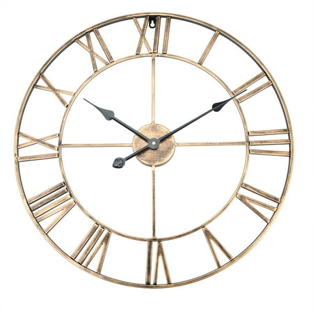 Wobythan Classic Metal Large Round Iron Wall Clock Roman Numerals Home Decor (Gold 60cm in Diameter)