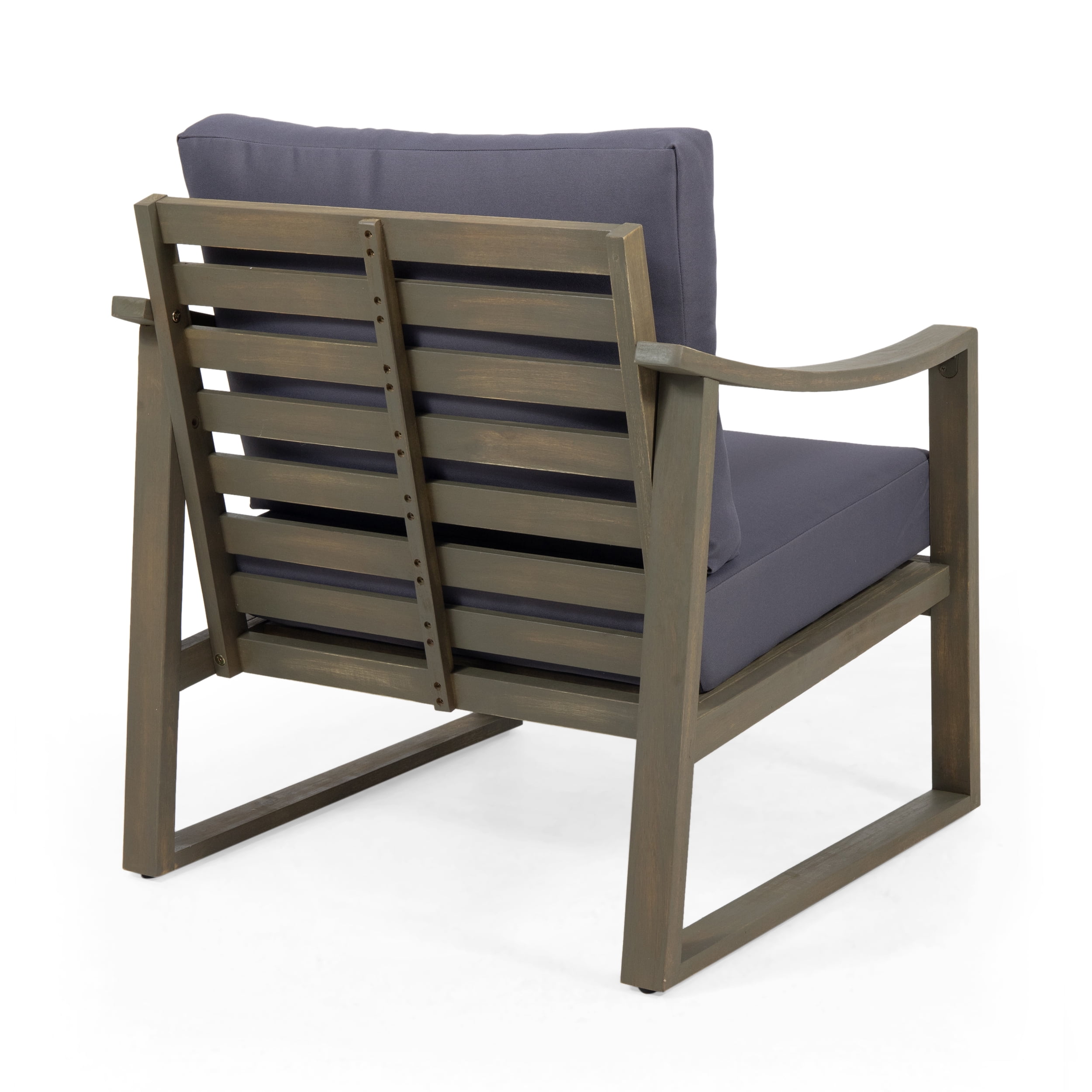Outdoor Single Leisure Seat Chair, Acacia Wood Frame Relaxing Seat for Patio Garden, Gray and Dark Gray