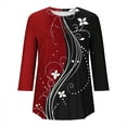 thumbnail image 5 of Womens Tops Plus Size 3/4 Length Sleeve Crewneck Loose Shirts Pleated Cute Clothes Dressy Casual Tunic Tops Red M, 5 of 5