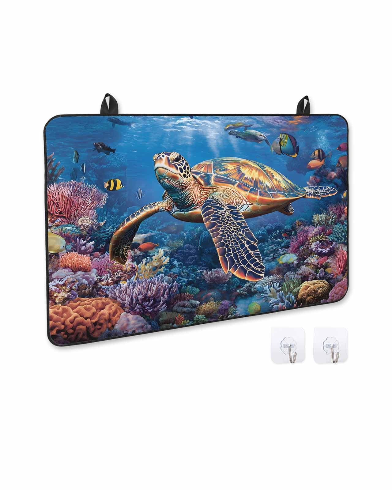 nqOlkjepod Large Induction Cooktop Protector Mat 24"x21", Coastal Turtle Stove Top Covers for Electric Stove, Turquoise Coral Tropical Ocean Animal Fish Stove Burner Cover Mats Stove Cover