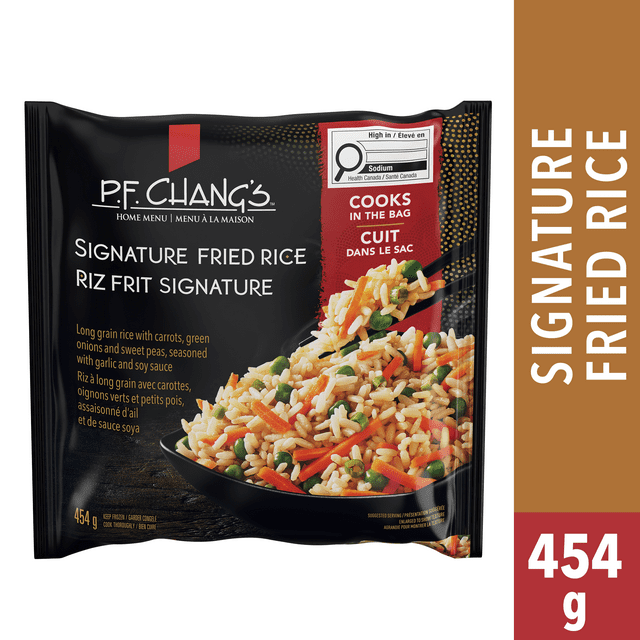 P.F. Chang's Signature Frozen Fried Rice, Long Grain Rice with Carrots, Green Onions and Sweet Peas, seasoned with Garlic and Soy Sauce, 454g