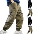 thumbnail image 3 of Children Cargo Pants Fashion Casual Solid Color Work Pants Multiple Pockets Straight Leg Outdoor Sports Trousers Black 6 Years, 3 of 4