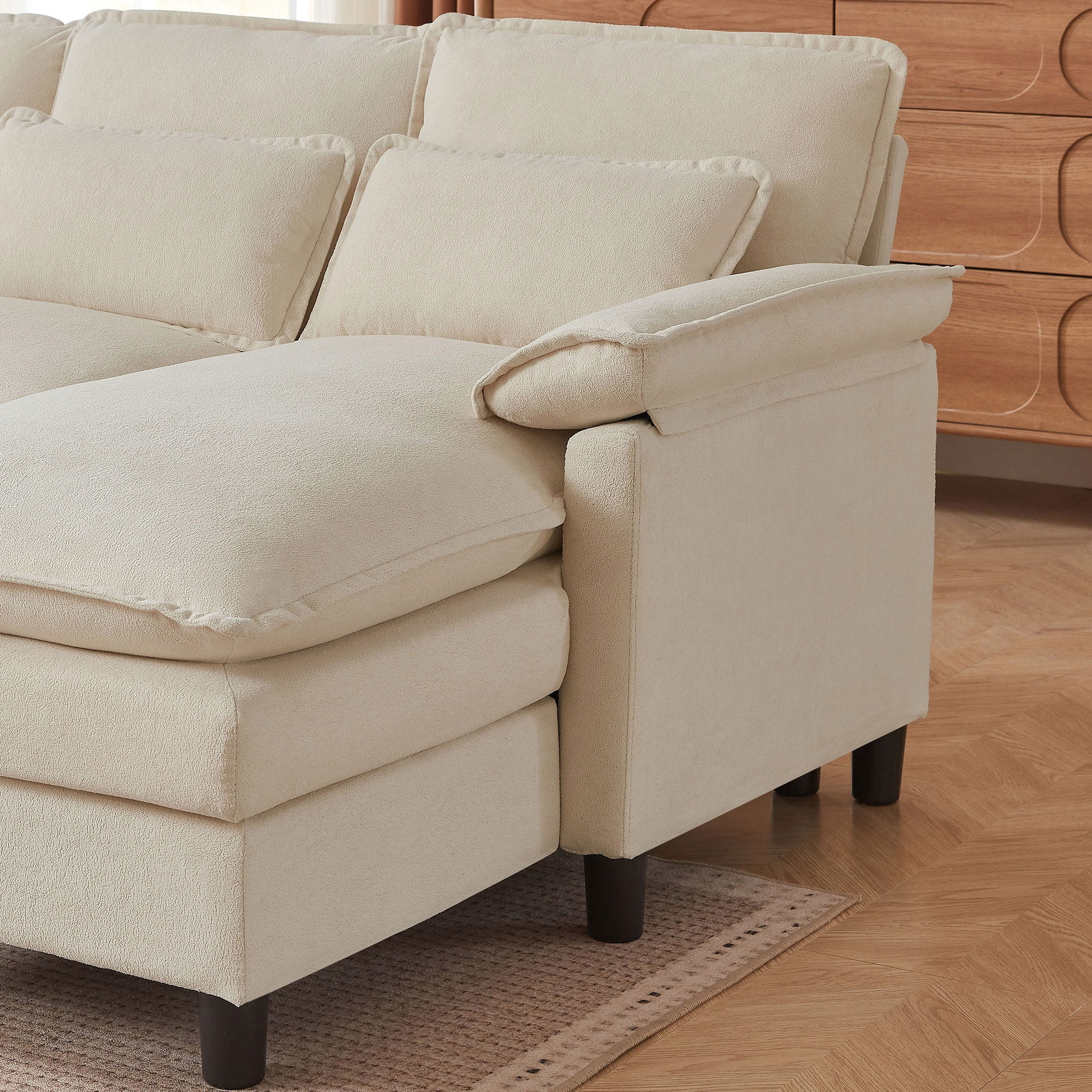 Soscana U Shaped Cloud Couch Sectional Sofa 4 Seat with Double Chaise, Modern Linen Sofa with Waist Pillows for Living Room Apartment Office Studio,Beige