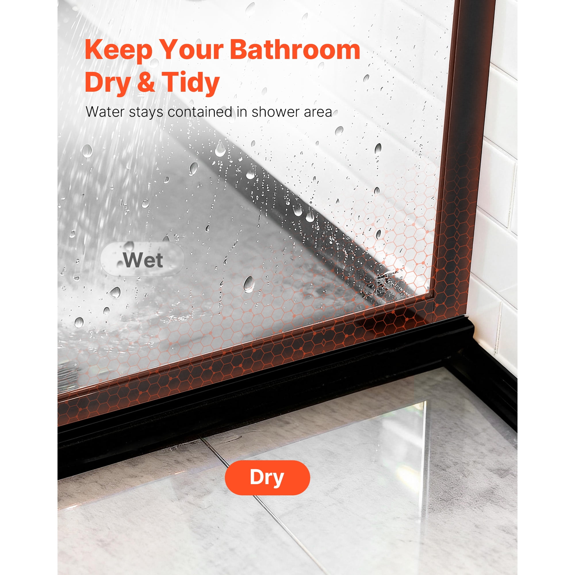 KFFKFF Fixed Glass Shower Panel, 34 x 73.6 in Full-Framed Shower Screen, 5/16 in Thick Clear Tempered Glass with Bottom Seal Strip and Hardware, Easy to Maintain, for Bathroom, Matte Black