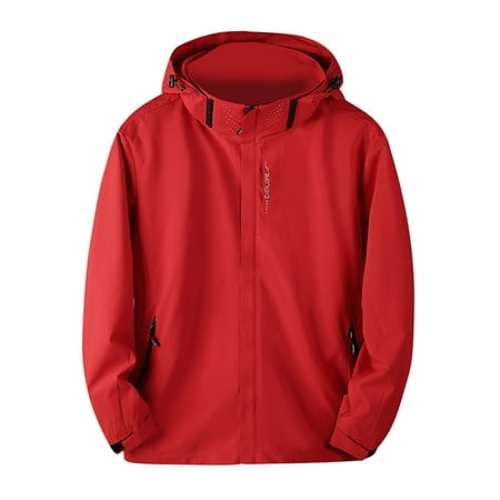 HAPIMO Women s Rain Jacket Outdoor Hiking Workout Windbreake Jacket Fall Casual Hooded Jacket Solid Zip Up Jacket With Zip Pocket Red XXXXL