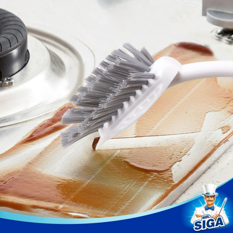 Promo MR.SIGA Dish Brush with Long Handle Built-in Scraper,Pack of