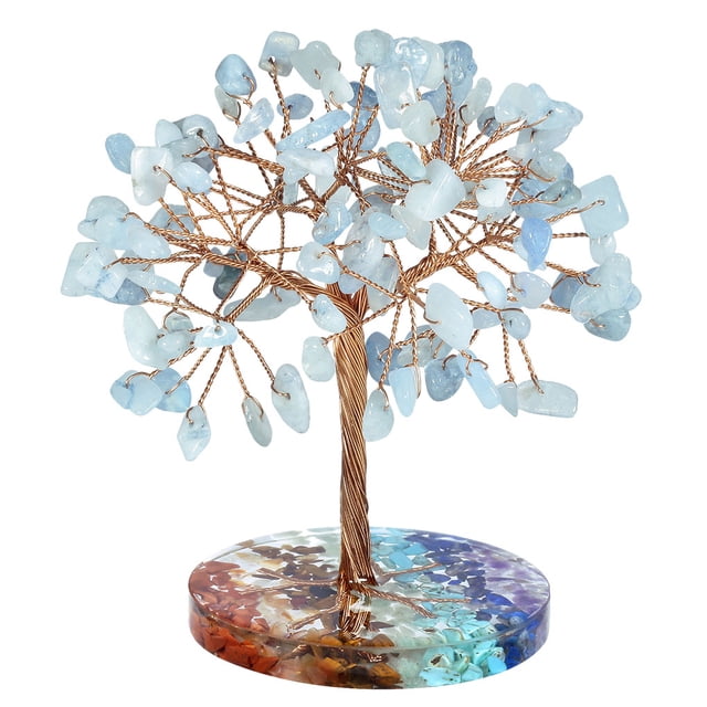 Moyic Elegante colgante de árbol de piedras de cristales curativos, adorno de árbol de piedras de cristales para el hogar Decoración del hogar aguamarinas