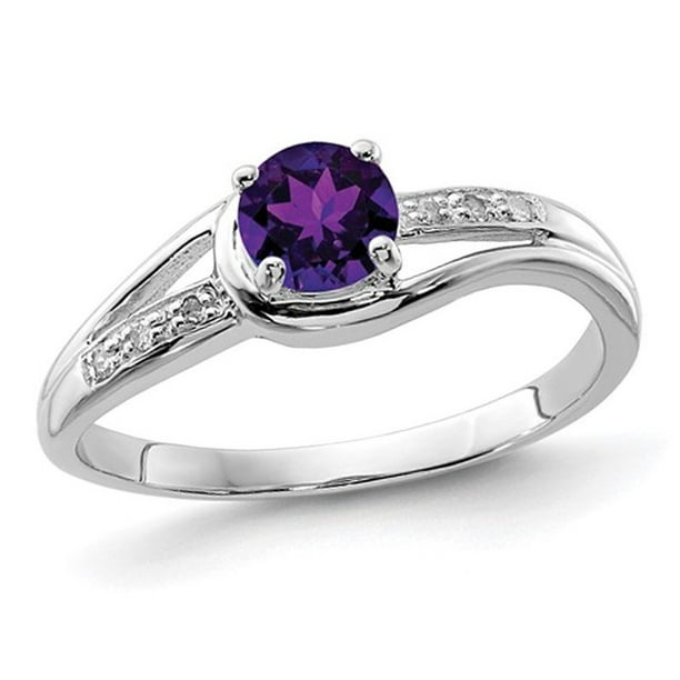 1 3 Carat ctw Amethyst Ring in Sterling Silver with Diamond
