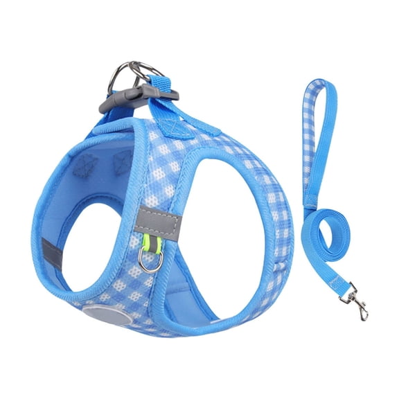 No-Pull Pet Harness with A Leash, Plaid Comfort Padded Vest, Reflective Bands, Soft Breathable Pet Supplies, for Small and Medium Dogs and Cats Blue