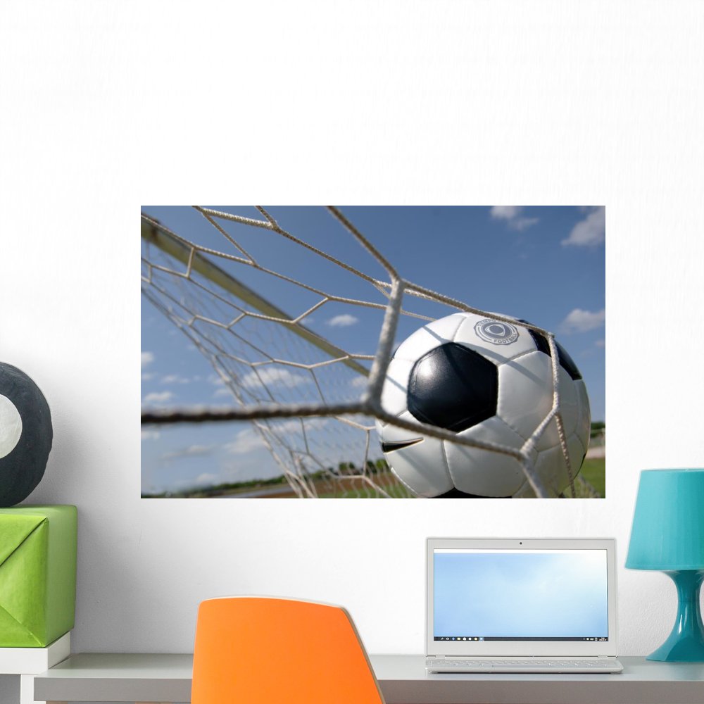 Football Soccer Ball Goal Wall Mural by Wallmonkeys Peel and Stick Graphic (24 in W x 15 in H