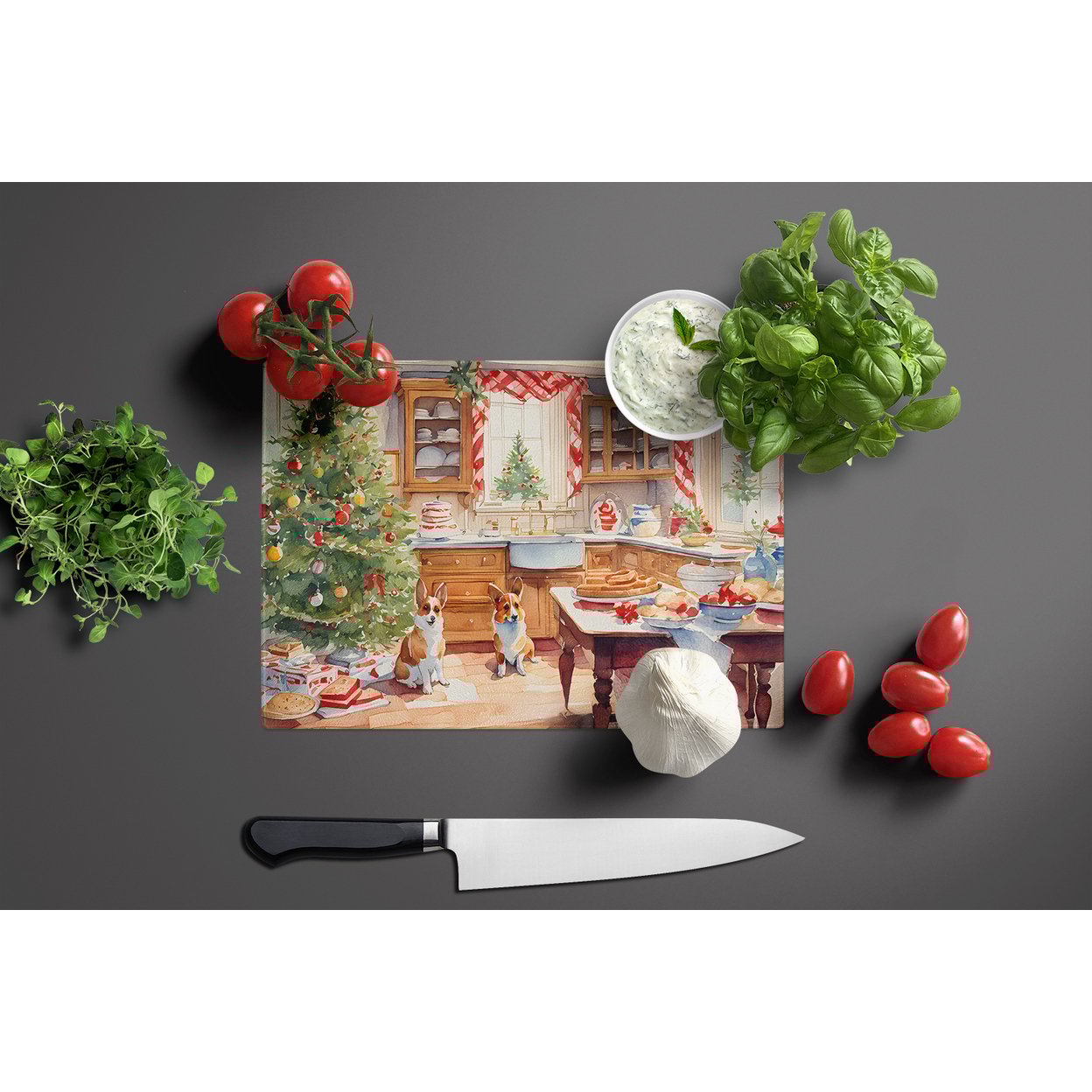 thumbnail image 3 of Carolines Treasures DAC3772LCB 15 x 12 in. Corgi Christmas Cookies Glass Cutting Board, 3 of 5