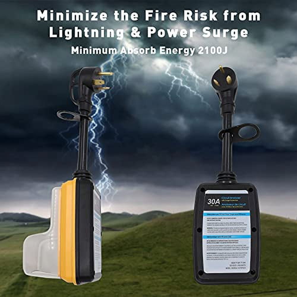 rv Surge Protector 30 Amp Smart RV Surge Protector with Waterproof Cover All-in-1 Circuit Analyzer Power Guard for RV,Camper, Trailer, Truck, Motorboat