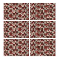 Red Christmas Collage Pattern Summer Placemats Table Placemats Set Of 6-Linen Kitchen Washable Placemats Table Mats 11.8"x17.7" Non-Slip Heat Resistant