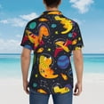 thumbnail image 4 of Zufioo Dinosaurs in Space Hawaiian Shirt for Men,Beach Shirts Tropical Vacation Shirts,Sleeve Casual Button Down Shirt with Pocket for Travel,Beach,Party,daily,Small, 4 of 7
