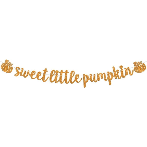 Sweet Little Pumpkin Banner, Fall Baby 1st Birthday Decor, A Little Pumpkin is on the Way Halloween Baby Shower Party Decorations Supplies, Rose Gold Glitter