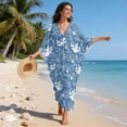 thumbnail image 5 of Xixirimido Koi Fish Corals Blue Print Womens Kaftan Dresses Long Caftans Plus Size Batwing Sleeve Swimsuit Coverup V Neck Summer Beach Dress, 5 of 7
