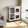 thumbnail image 2 of 2-Story Rabbit Hutch with Wheels & Pull-Out Tray - Wooden Bunny Guinea Pig House, 2 of 9